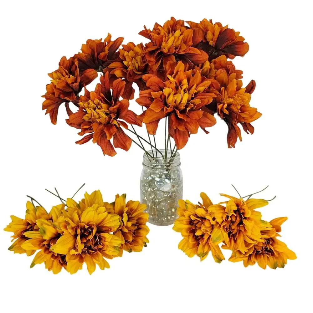 Artificial Silk Flowers Fall Orange Yellow 21 Stems Autumn Floral Craft Decor